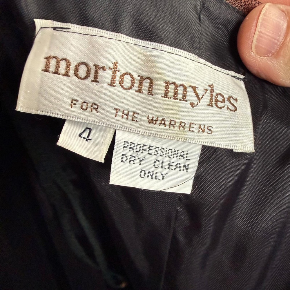 Vintage 1960s Morton Myles Black Velvet Cocktail Dress Flocked Polka Dot Bow Sz4 - Picture 10 of 10